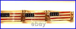 10k Yellow Gold Patriotic USA American Flag Enamel Panel Link Bracelet 7 Inches