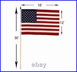144 USA American Stick Flags 12x18 UNITED STATES OF AMERICA SEWN EDGE OFFICIAL