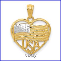14K Yellow Gold American Flag Usa Heart Necklace Charm Pendant