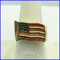 14K Yellow GoldEnamel Painted American Flag Gold Nugget Band Ring Sz9 7.6g D9126