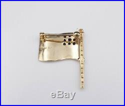 14k Gold Diamond Sapphire United States USA American Flag Brooch Pin 1.2 OG231