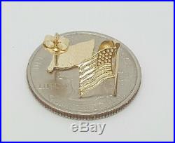 14k Solid Yellow Gold American Flag Stud Earrings Push Back 10MM USA Unisex