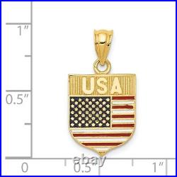 14k Yellow Gold USA American Flag Enameled Charm Pendant