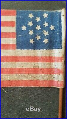 1876 13 STAR CENTENNIAL U. S. AMERICAN PARADE FLAG rare snow flake pattern