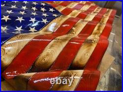 19 x 36 inch Distressed Handmade Wooden Wavy American Flag