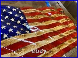19 x 36 inch Distressed Handmade Wooden Wavy American Flag
