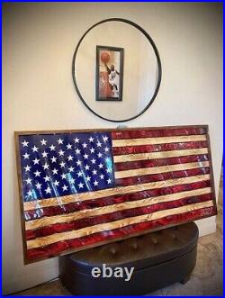 19 x 36 inch Wavy Rustic Wooden American Flag, Waving American Flag