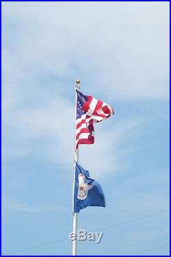 20' SILVER ALUMINUM FLAGPOLE MADE IN USA FLAG POLE and FREE AMERICAN MADE FLAG