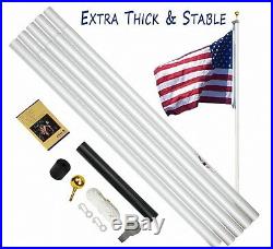 20' super THICK US steel AMERICAN FLAG POLE KIT WHITE & USA 3'X5' FLAG POLYESTER