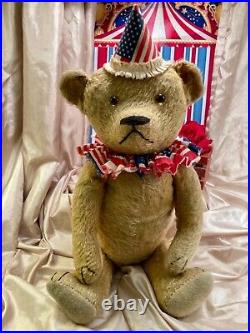 24 Early Antique American 1914 Mohair Teddy Bear Custom USA Flag Hat And Collar