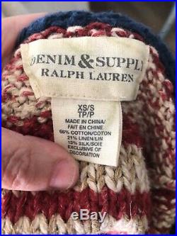 24. Ralph Lauren XS/S Denim Supply USA Flag Patchwork Fringe Sweater Cardigan
