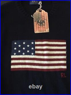 $248+ Nwt Polo Ralph Lauren Mens XL Iconic Navy USA Flag Cotton Sweater
