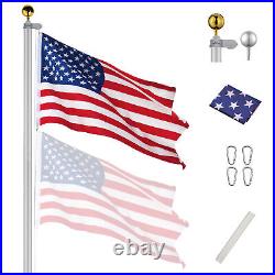 25 ft Aluminum Sectional Flag Pole & American USA Flag 2 ft x 4 ft & Gold Ball