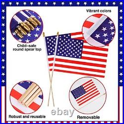 250 Pack Small American Flags on Stick 8x12 Inch Mini American Flag US Hand