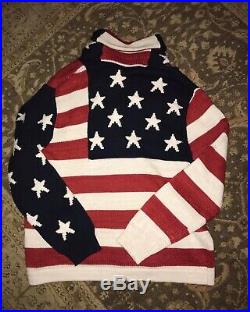 $295 NWT MEN Polo Ralph Lauren AMERICAN Sweater USA Flag Cardigan Knit XL