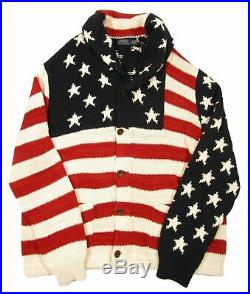 $295 NWT SIZE LARGE MEN Polo Ralph Lauren Blue Sweater USA Flag Cardigan Knit