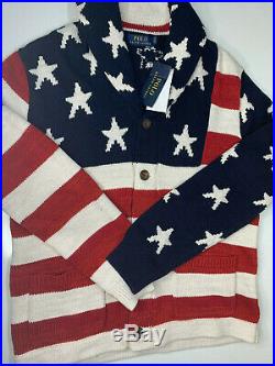 $295 NWT SMALL MEN Polo Ralph Lauren AMERICAN Sweater USA Flag Cardigan Knit S