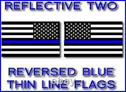 2x REFLECTIVE REVERSED Blue Lives Matter Police USA American Flag Decal Sticker