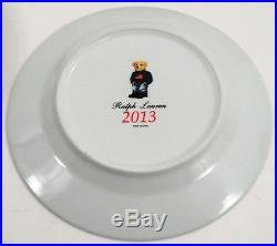 4 Pc 2013 Ralph Lauren USA American Flag Sweater Bear Porcelain Dessert Plates