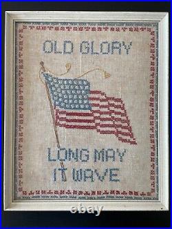 44 Star American Flag Needlepoint Antique Historical 1800s Americana