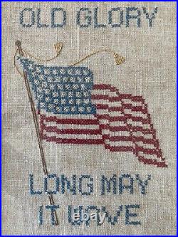 44 Star American Flag Needlepoint Antique Historical 1800s Americana