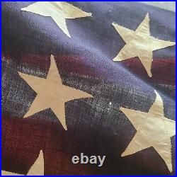 48 Star American Flag Vintage Linen USA Sewn Stripes Embroidered Stars 5' X 9.5