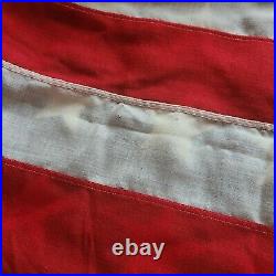 48 Star American Flag Vintage Linen USA Sewn Stripes Embroidered Stars 5' X 9.5