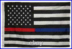 4x6 Embroidered Sewn Thin Red Blue Line USA American 210D Nylon Flag 4'x6