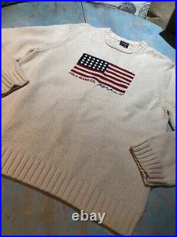 68. NWT Vintage Polo Ralph Lauren American Flag Cable Knit Sweater XL $248