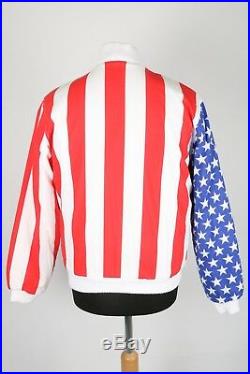 70s Vintage Stars & Stripes Quilted Bomber Jacket Womens M USA American Flag