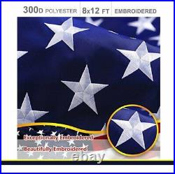 8'x12' ft American Flag US USA EMBROIDERED Stars, Sewn Stripes, Brass Grommets