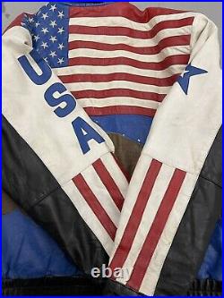 80s MOB USA American Flag All Over Bald Eagle Leather Patchwork Jacket VINTAGE
