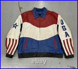 80s MOB USA American Flag All Over Bald Eagle Leather Patchwork Jacket VINTAGE