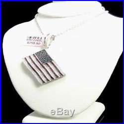 925 Real Sterling Silver American Flag Pendant Charm Necklace Patriot USA Chain