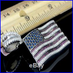 925 Real Sterling Silver American Flag Pendant Charm Necklace Patriot USA Chain