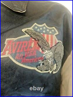 AVIREX All USA American Flag 100% Leather Varsity Jacket. Made in USA Size 2XL