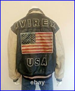 AVIREX All USA American Flag 100% Leather Varsity Jacket. Made in USA Size 2XL