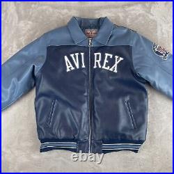 AVIREX Jacket Men XL Blue Faux Leather American Flag USA Quilted Lined Vintage