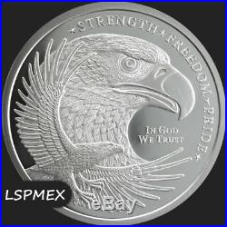 American Bald Eagle With USA Flag Strength, Freedom & Pride 5 oz Silver Round
