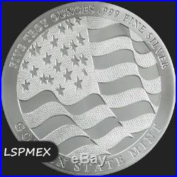 American Bald Eagle With USA Flag Strength, Freedom & Pride 5 oz Silver Round