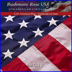 American Flag 4x6 Made in USA. Premium Large US Flag 4x6 ft. Embroidered Stars