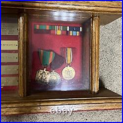 American Flag Display Case Military Memorial Medal Badge Box Veteran USA