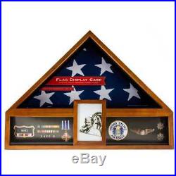 American Flag Display Case Military Memorial Medal Badge Photo Box Veteran USA