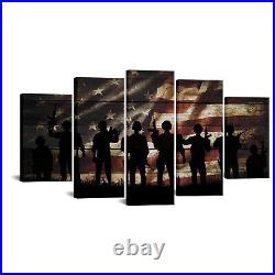 American Flag Military Soldiers Army Canvas Wall Art USA Flag Patriotic Theme