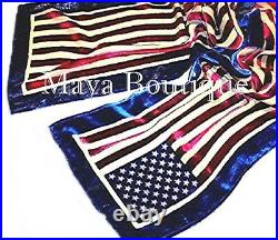 American Flag Scarf Silk Burnout Velvet Maya Matazaro No Fringes New USA