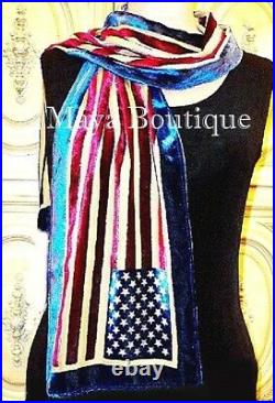 American Flag Scarf Silk Burnout Velvet Maya Matazaro No Fringes New USA