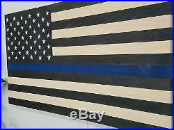 American Flag Thin Blue Line Theme Wooden Wall Mount Art Decor USA Decoration