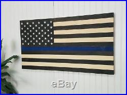 American Flag Thin Blue Line Theme Wooden Wall Mount Art Decor USA Decoration