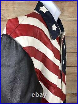 American Flag USA Bald Eagle Embroidered Vintage Mens Leather Jacket Coat XL