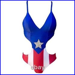 American Flag USA Texas RED WHITE blue July 4th Swimsuit Monokini Bikini S M L X